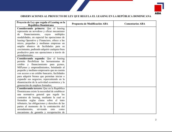 ABA afirma aprobación del proyecto de Ley de Leasing es necesaria para fortalecer el crédito a las MIPYMES ABA afirma aprobación del proyecto de Ley de Leasing es necesaria para fortalecer el crédito a las MIPYMES