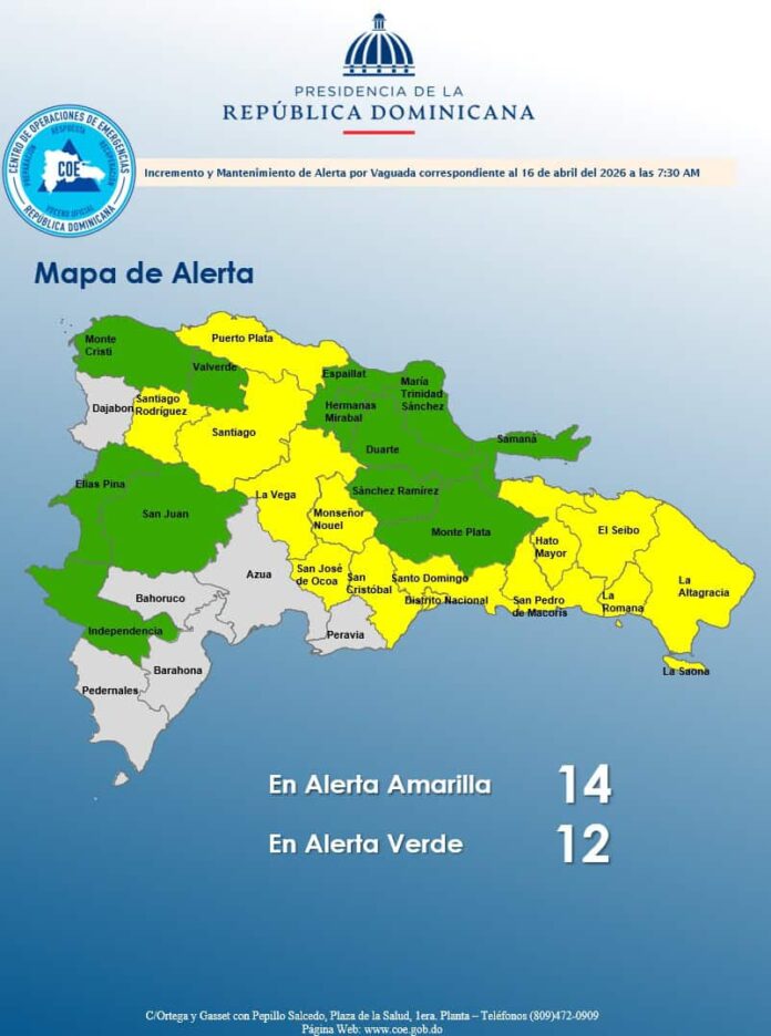 COE aumenta la alerta del Gran Santo Domingo y varias provincias debido a vaguada