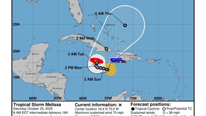 La Tormenta Melissa se sigue fortaleciendo mientras reduce su velocidad