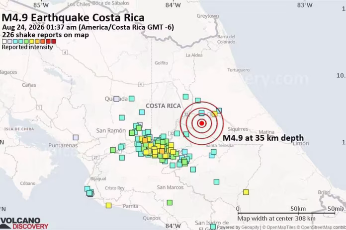 Sismos de magnitud 5,6 y 5,1 se registran en el Pacífico de Costa Rica seguidos por 30 réplicas